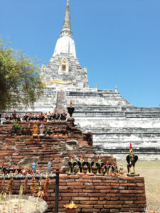 The offerings in front of Wat Phu Khao Thong